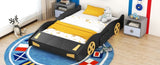 ZNTS Full Size Race Car-Shaped Platform Bed with Wheels and Storage, Black+Yellow WF305760AAB