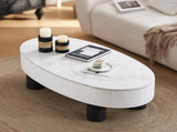 Oval Coffee Table with Faux Marble Tabletop, Mid Century Modern Coffee Table with Hidden Drawer and W3040P382324