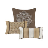 6 Piece Jacquard Quilt Set with Throw Pillows Brown/Gold King/Cal King B03597483