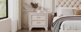 Mid Century Vintage Nightstand with Metal Legs for Bedroom, Velvet Bedside Table with 2 Drawers, N733P183659A