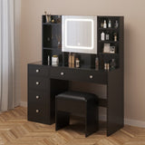 Pitted Particleboard With Triamine Coating, Tempered Glass Table Top, 5 Drawers, With Shelves, With 39652611