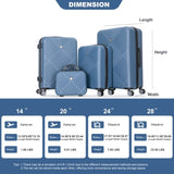 4-piece ABS lightweight suitcase, 14 inch makeup box, aircraft wheels BLUE W284P149260