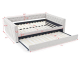 Daybed with Trundle Upholstered Tufted Sofa Bed, with Button and Copper Nail on Square Arms,Full 40537280