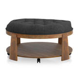 Wire-brushed Finish Natural Tone/Dark Gray 1pc Ottoman Transitional Style Deep Button Linen Like B011P184967