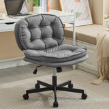 ZNTS Armless-Office Desk Chair with Wheels: PU Leather Cross Legged Wide Chair,Comfortable Adjustable 32911314