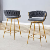 Two-piece rotating swivel chair, Dark gray cotton linen soft seat, golden metal legs, rust-proof W2920P281916