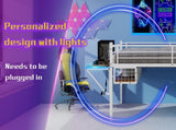 Full Size Metal Loft Bed with Built-in Desk & LED Light Strip, White Loft Bed Frame with Safety W1935P463341