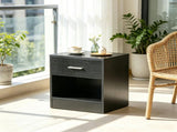 Black Wood Grain Modern Side Table with Drawer & Storage Shelf, Compact End Table for Living Room 33790403