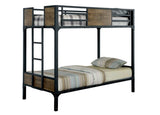 Black Finish Twin Over Twin Industrial Style Bunk Bed Metal Structure With Wooden Panel Attached B2741P353068