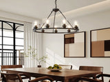 34.25'' Modern 9-Light Black Wagon Wheel Chandelier With Light For Living Dining W5008P468519