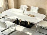 Modern Luxury Dining Table,51" Rectangular Tempered Glass Top with Marble Pattern Print,Gold W5123P515100
