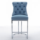 26" Counter Height Bar Stools Set of 2, Modern Velvet Barstools with Button Back&Rivet Trim W1143112573