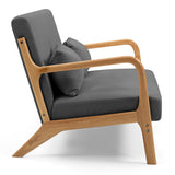 Leisure Chair with Solid Wood Armrest and Feet, Mid-Century Modern Sofa,2 seat 64077015