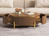 Modern Round Coffee Table with 2 large Drawers Storage Accent Table, Brown, 31.5" N735P338995D
