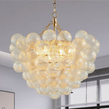 23.6-Inch Gold Pendant Light Chandelier with Threaded Clear Glass Globe Shade Adjustable Height, W1340P251916