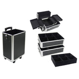 ZNTS 4-in-1 Draw-bar Style Interchangeable Aluminum Rolling Makeup Case Black 67069398