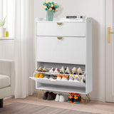 V-shaped carved door panel 2 drawers with top flip drawer shoe cabinet particle board 80*24*120cm 82639477