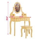 Kids Vanity Set with Mirror and Lights and Stool, 5 Storage Drawers, Pretend Play Princess Makeup 09083771