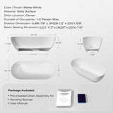 69" Freestanding Solid Surface Bathtub, Luxury Handcrafted Stone Resin Freestanding Soaking Bathtub W1573P178583