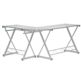 ZNTS Techni Mobili L-Shaped Tempered Glass Top Computer Desk with Pull Out Keyboard Panel, Clear RTA-3802-GLS