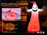 8FT Halloween Inflatable White Ghost - Rotatable Colorful LED Flame Lights, 190T Waterproof 76642105