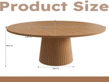 47 inch Round MDF Dining Table for 4, Modern Farmhouse Kitchen Table with Wood Strip Base, Oak 19836967