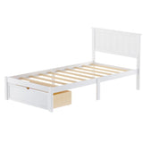 ZNTS Twin Size Platform Bed with Under-bed Drawer, White 87326066