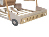 Wood Full Size Car Bed with Pillow, Ceiling Cloth and LED, Natural 41326780