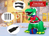 6FT Inflatable Christmas Dinosaur Santa Hat/Vest Gift Boxes, Bright LED Lights, Waterproof 30198205