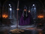 6.6 FT Halloween Animatronic Flying Witch on Broom, Sound Activated with Flashing Red Eyes & 72248094