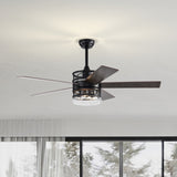 ZNTS 52-inch 5-blade Lighted Ceiling Fan with Remote Control , Glass Shade --Matte 60763048