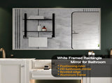 40x30inch Glossy White Rectangular-Mounted Beveled Bathroom Mirror,Square Angle Metal Frame W2091128136