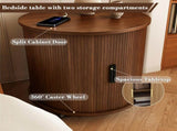 Mid Century Modern Cylinder End Table with Built-in Charging Station & Sliding Door, 2-Tier Storage 06416937