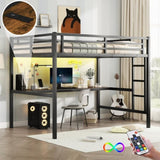 Metal Full Size Loft Bed with Power Outlet and LED Lighted, Space-Saving, Noise Reduced, Black W1580P251091