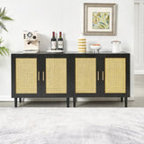 Side panel buffet cabinet with natural rattan door, rattan storage cabinet with adjustable shelves, W1320138012