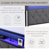 Queen Bed Frame Storage Headboard, Charging Station and LED Lights, Upholstered Platform Bed W1916124804