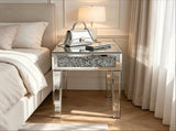 () 1-Drawer Bedside Table Decorated with Rhinestones MDF Mirrored Side Table 94145464
