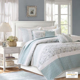 6 Piece Cotton Percale Quilt Set with Throw Pillows Aqua King/Cal King B035129022