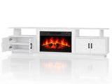 White Embossed Fireplace TV Stand, 179*35*57.5cm, Particle Board, 4 Doors & 2 Shelves, Barn Door 66713186