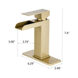 Waterfall Bathroom Brushed Gold Single Handle Bathroom Sinks 1 or 3 Hole Solid Vanity W1224P224288