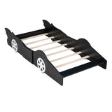 Twin Size Race Car-Shaped Platform Bed with Wheels,Black WF298789AAB