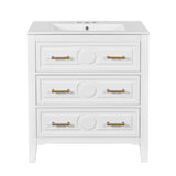 30'' Bathroom Vanity with Ceramic Sink Combo, Free Standing Single Vanity Set with 3 Drawers, Solid N710P246209K