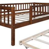 ZNTS Twin Size Wood Daybed with Trundle and Fence Guardrails, Walnut WF301862AAL