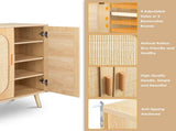 Modern Rattan Shoe Storage Cabinet with 3 Doors and Adjustable Shelves, Accent Cabinet for Living 22364309