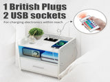2PCS Nightstands Particleboard & Melamine-Faced Storage Cabinet with 2 USB Ports 35618343