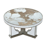 35.5x35.5x19" Round Coffee Table with Elegant Floral Design and Mirrored Silver Finish W2078P248214