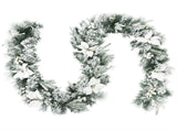9ft Lifelike Christmas Garland Pre-Lit 50 Warm LEDs Timer 180 Tips Poinsettias Berries PVC/PE 93739249