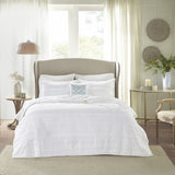 4 Piece Microfiber Reversible Ruffle Quilt Set with Throw Pillow White Full/Queen B03597434