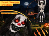 70" Life Size Animated Halloween Clown Prop with Lifted Skeleton, Glowing Red Eyes, Sound & Button 53279827
