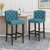 Vienna Contemporary Fabric Tufted Wingback 31 Inch Counter Stools, Set of 2, Teal and Dark Brown 64856.00T